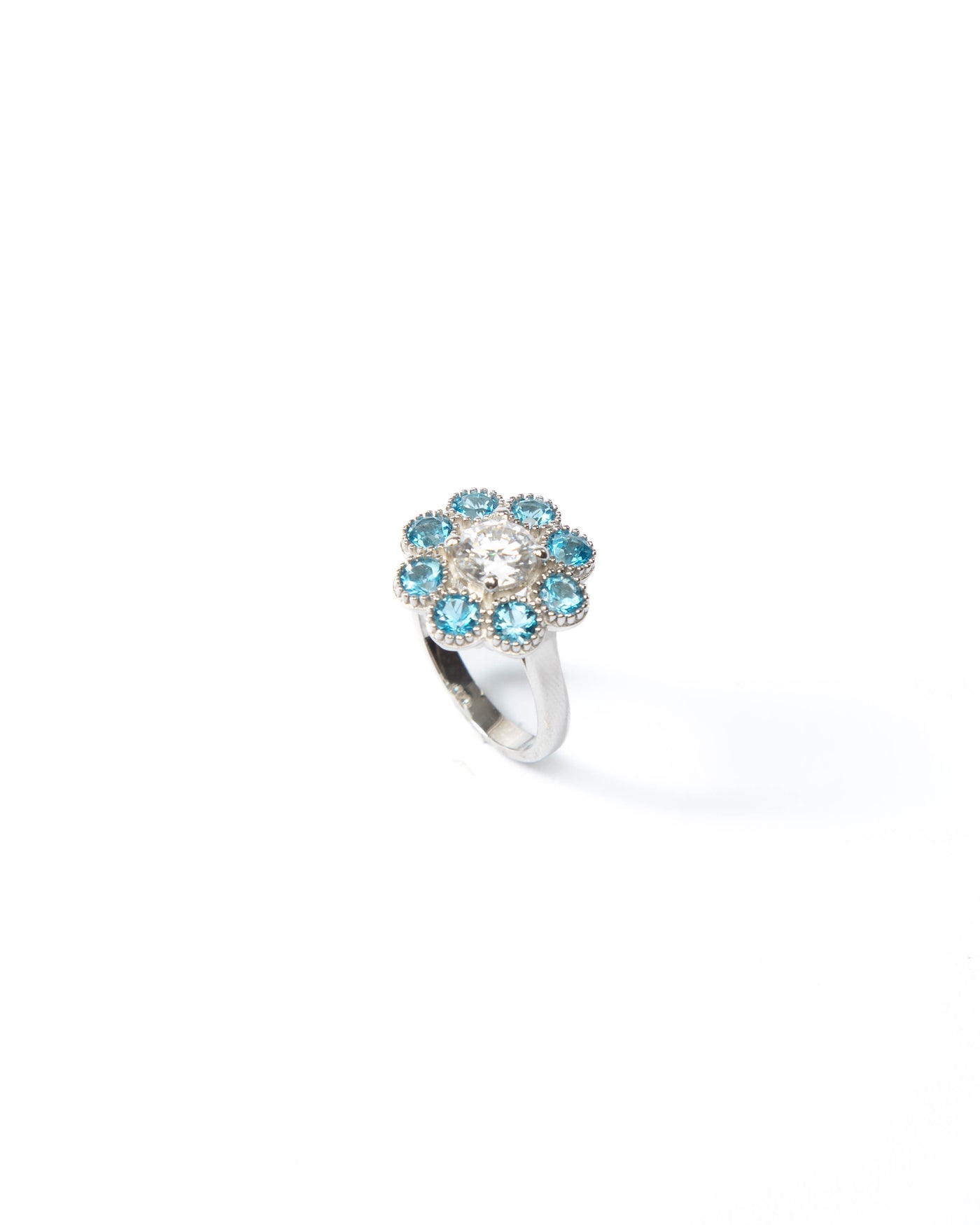 Blue Bloom Ring - Moissanite & Topaz