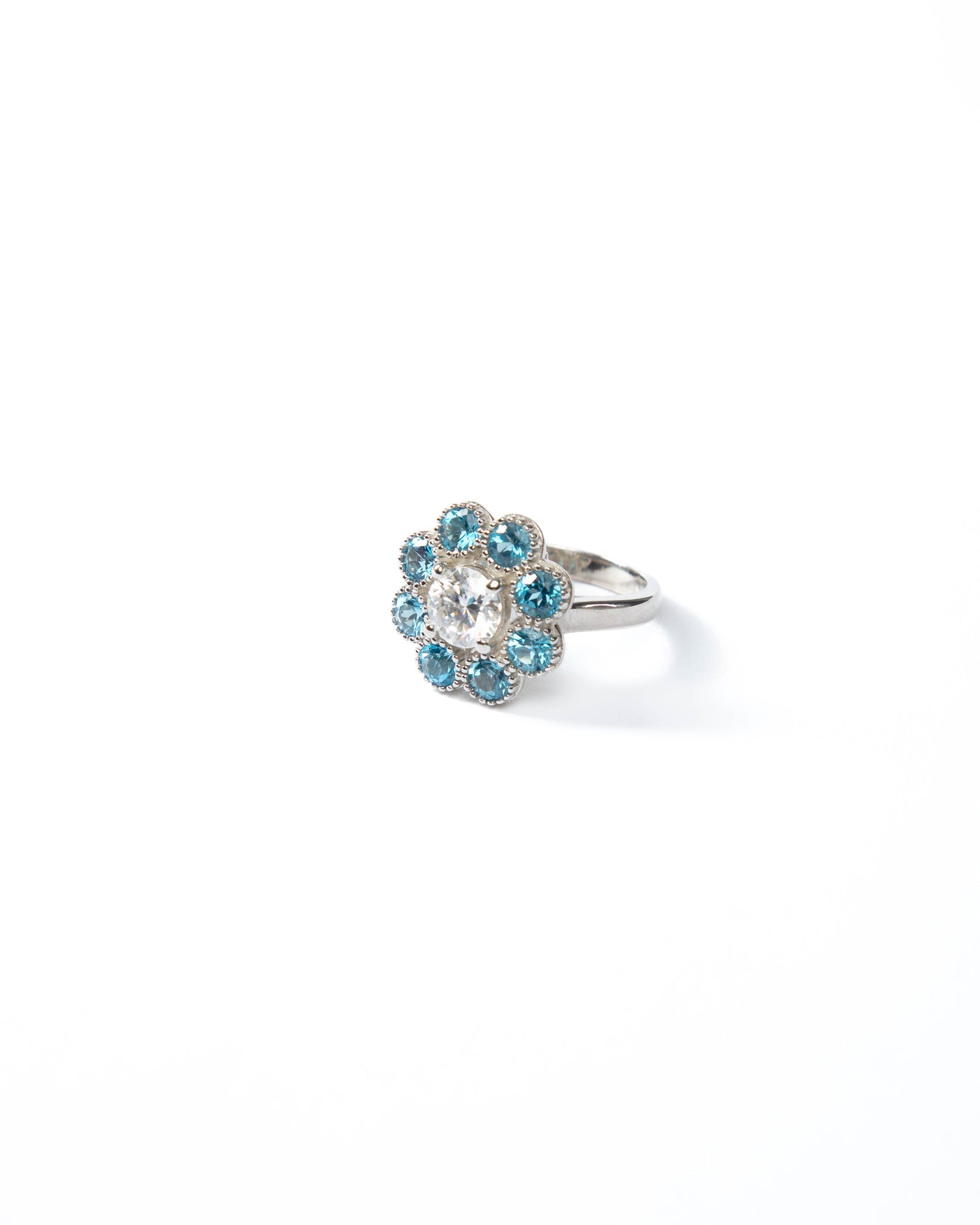 Blue Bloom Ring - Moissanite & Topaz