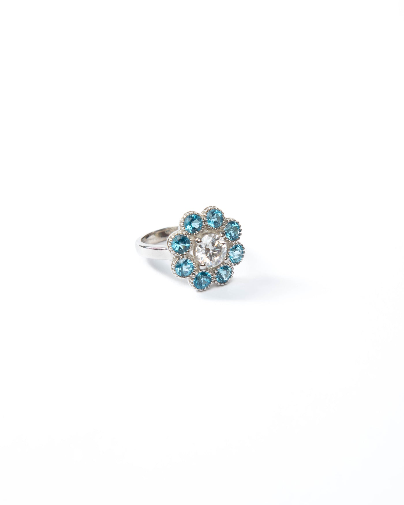 Blue Bloom Ring - Moissanite & Topaz