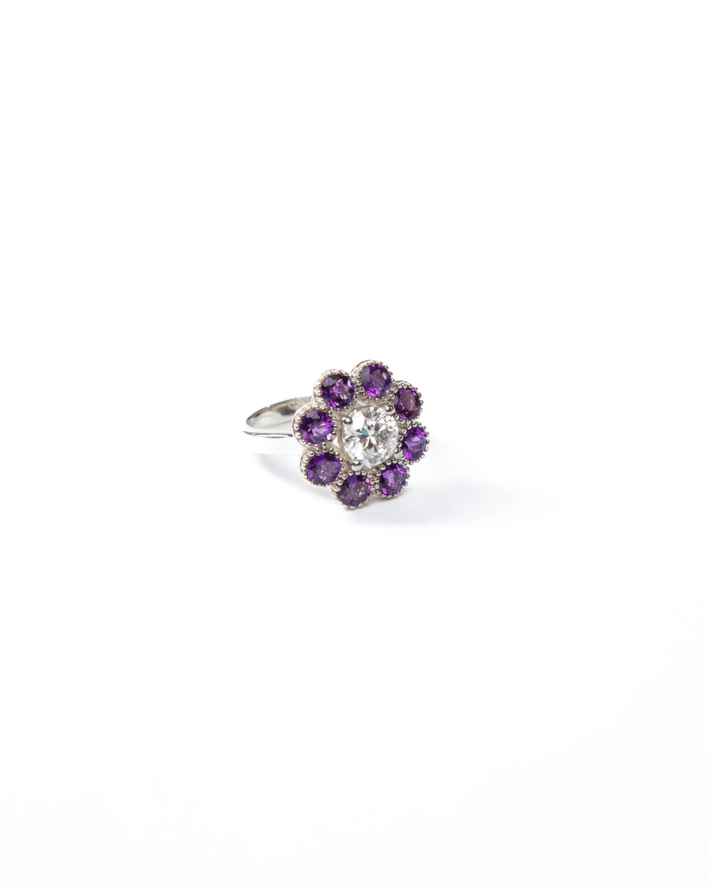 Purple Bloom Ring - Moissanite & Amethyst