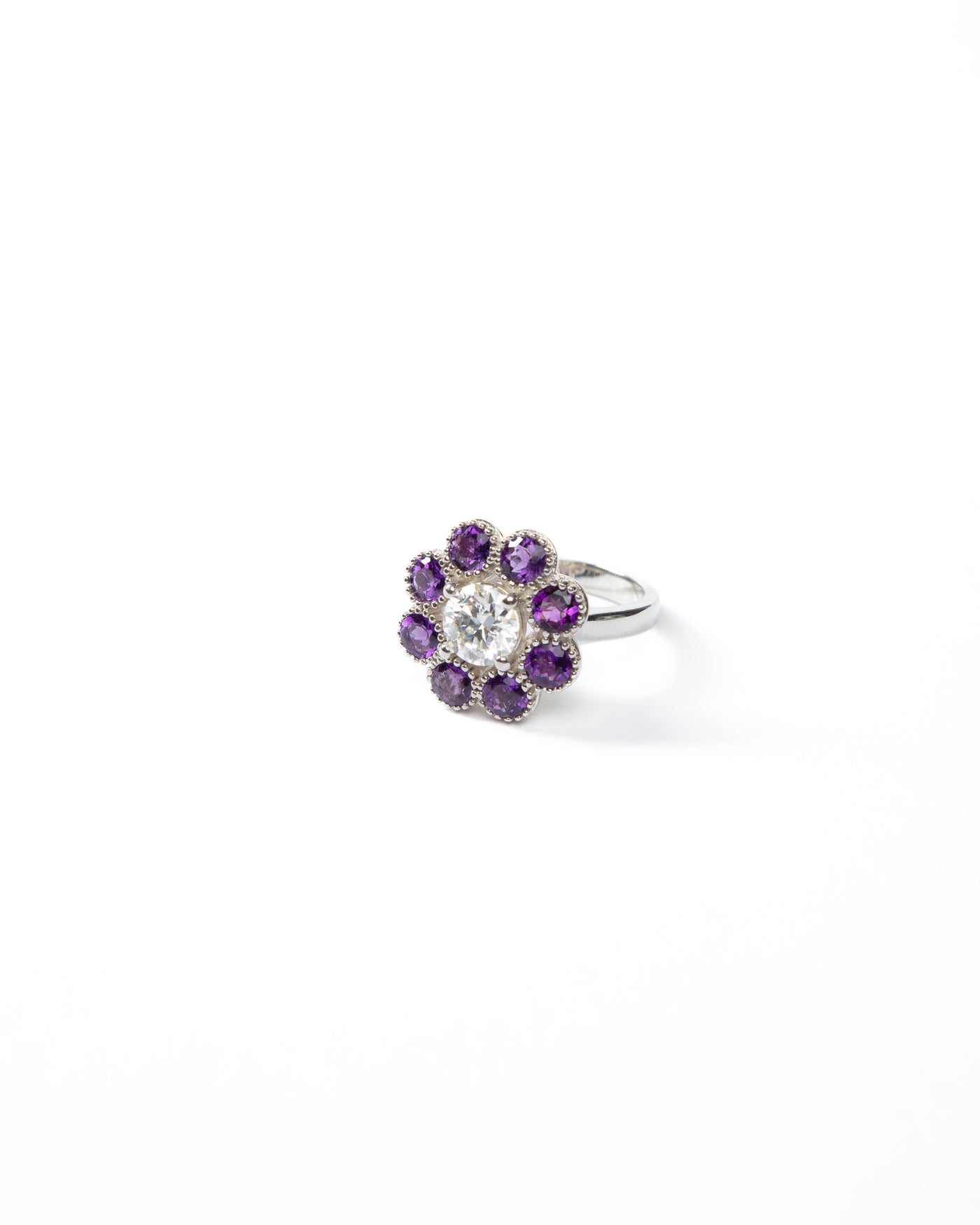 Purple Bloom Ring - Moissanite & Amethyst