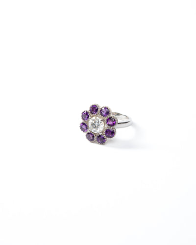 Purple Bloom Ring - Moissanite & Amethyst