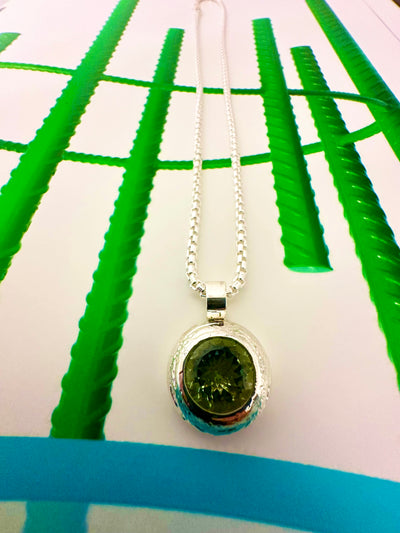 Green Amethyst Pendant Necklace - Sterling Silver
