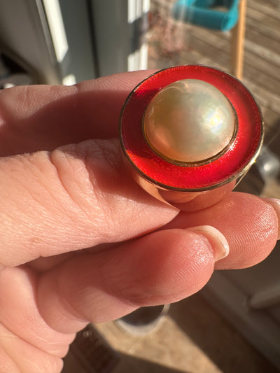 Retro Pearl Ring - Black Enamel