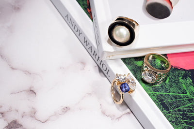 Retro Pearl Ring - Black Enamel