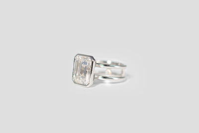 6.47ct Emerald Cut Moissanite Ring – 10k white gold