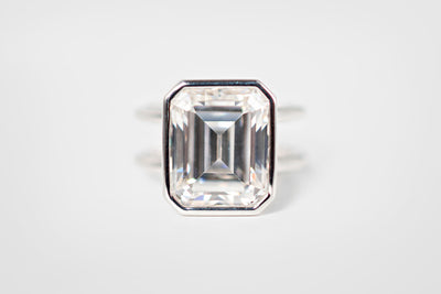 6.47ct Emerald Cut Moissanite Ring – 10k white gold