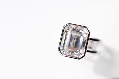 6.47ct Emerald Cut Moissanite Ring – 10k white gold