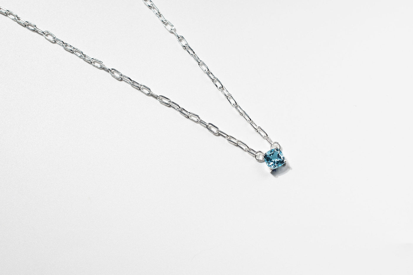 1ct Blue Topaz Paperclip Necklace: Sterling Silver Adjustable