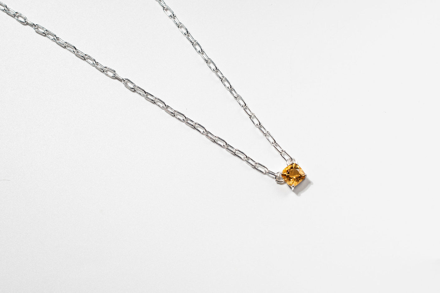 1ct Citrine Paperclip Necklace: Sterling Silver Adjustable
