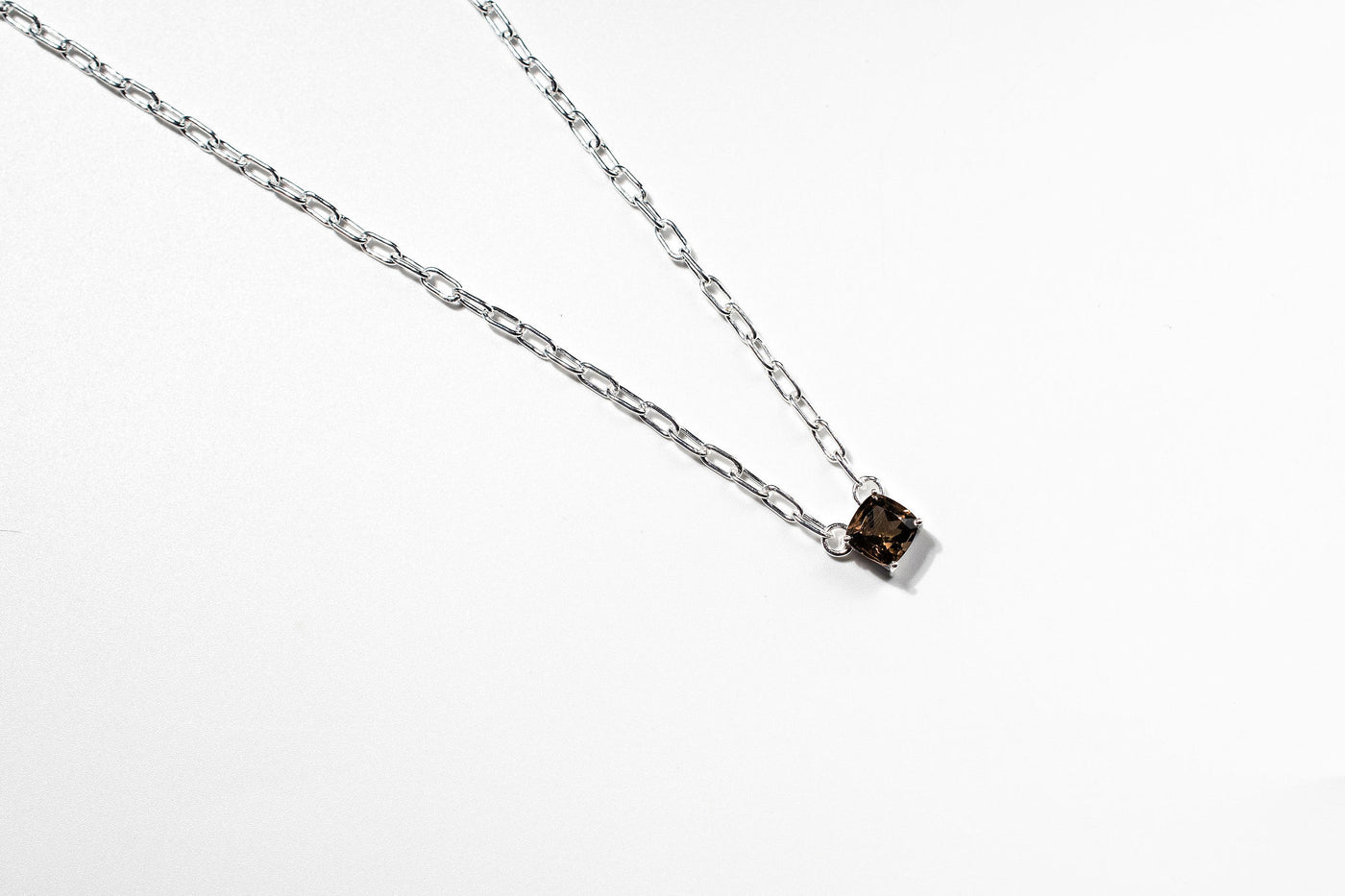 1ct Smokey Topaz Paperclip Necklace: Sterling Silver Adjustable