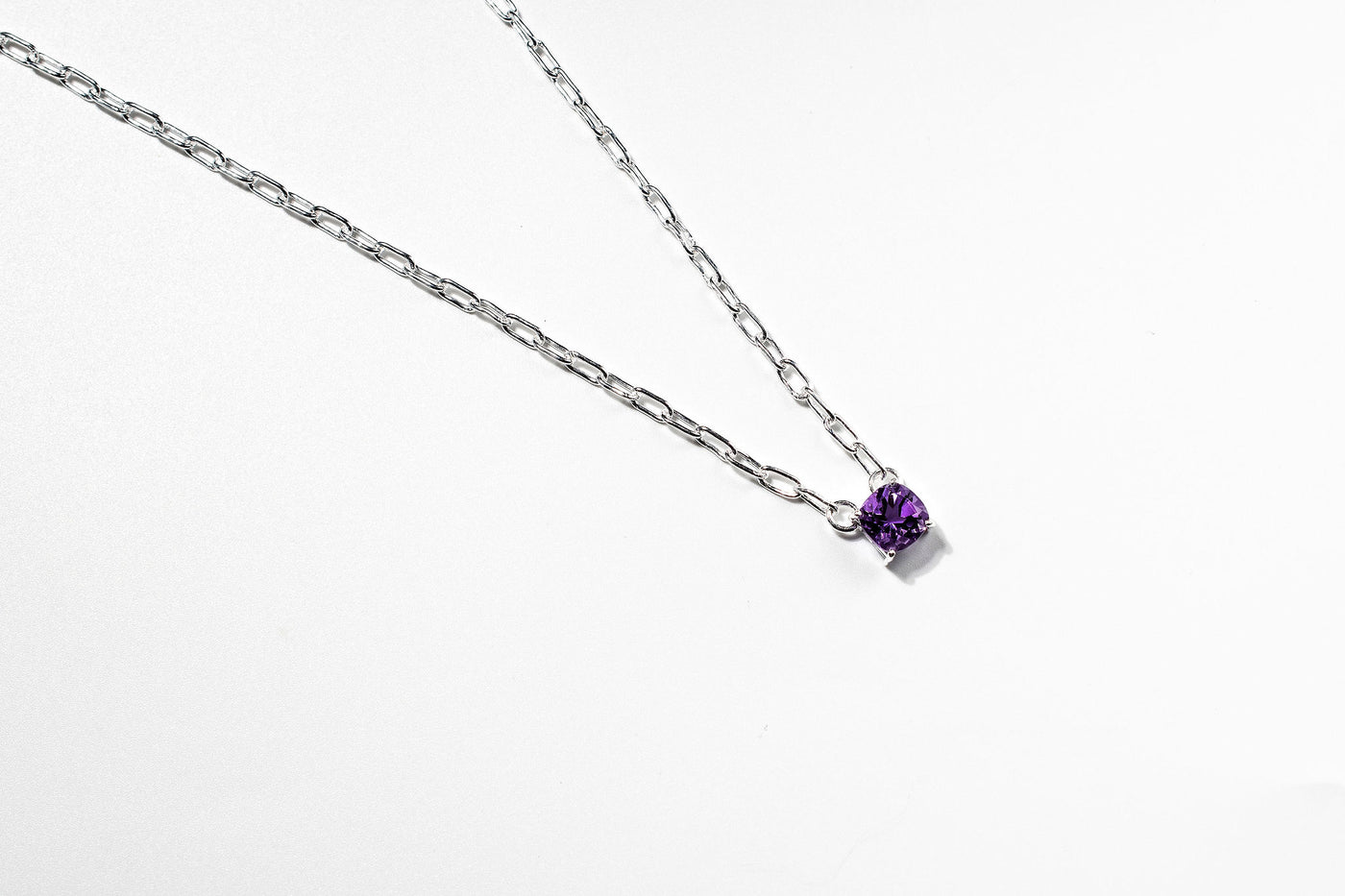 1ct Purple Amethyst Paperclip Necklace: Sterling Silver Adjustable
