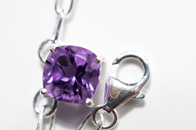 1ct Purple Amethyst Paperclip Necklace: Sterling Silver Adjustable