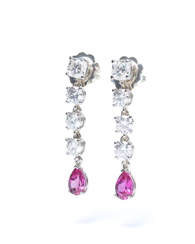 Glamorous Drop Earrings - Moissanite and Lab Pink Sapphires