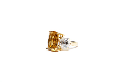 Citrine & Moissanite Solid Gold Cocktail Ring