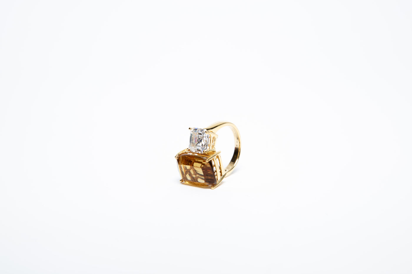 Citrine & Moissanite Solid Gold Cocktail Ring