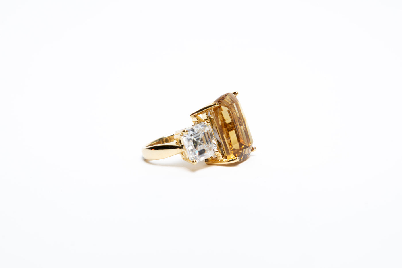 Citrine & Moissanite Solid Gold Cocktail Ring