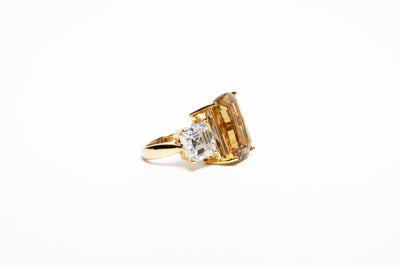 Citrine & Moissanite Solid Gold Cocktail Ring
