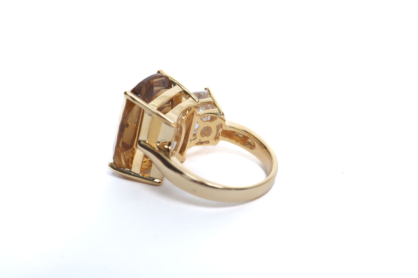 Citrine & Moissanite Solid Gold Cocktail Ring