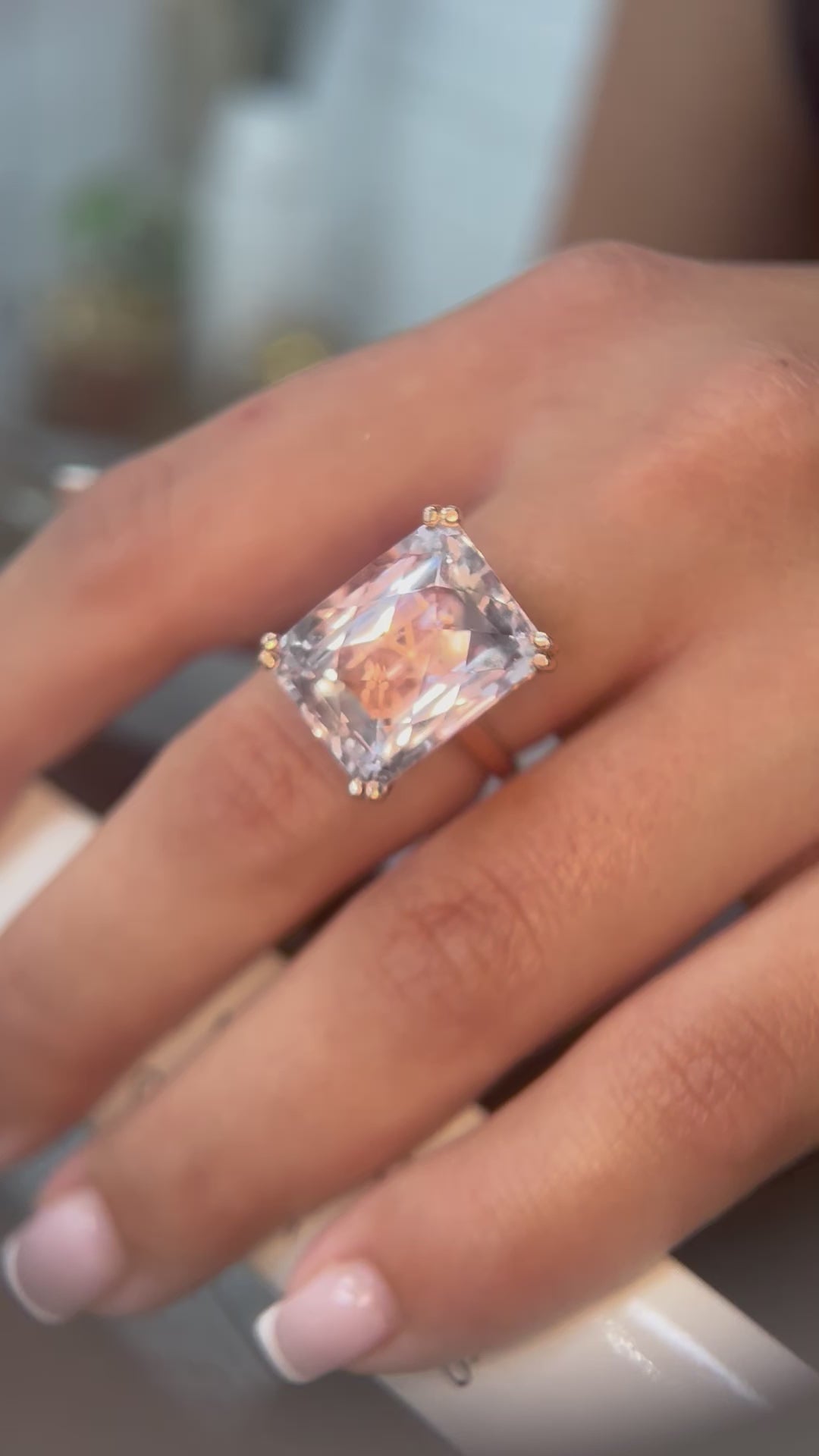 20ct Pink Kunzite Cocktail Ring - 10k Rose Gold