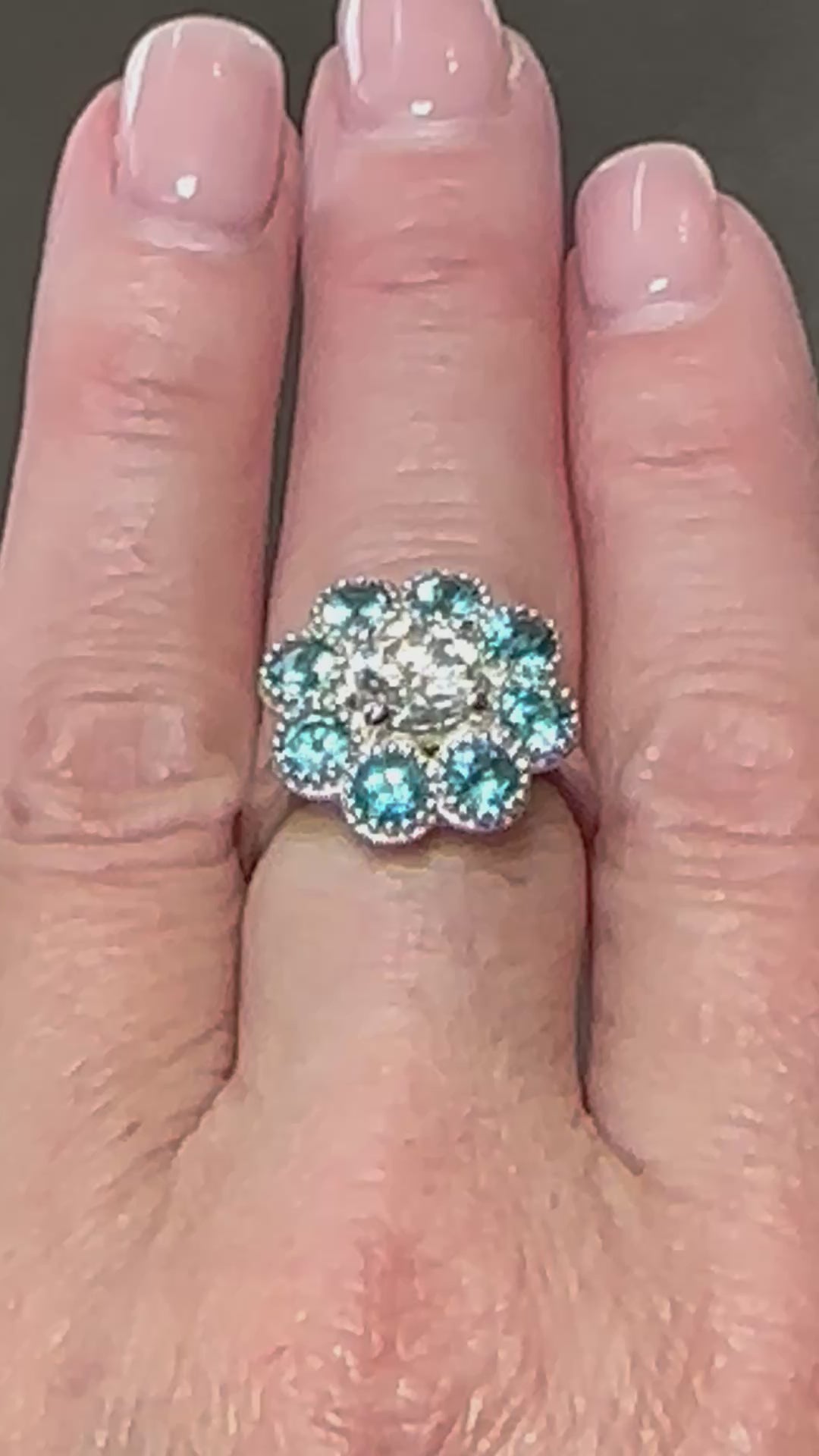 Blue Bloom Ring - Moissanite & Topaz