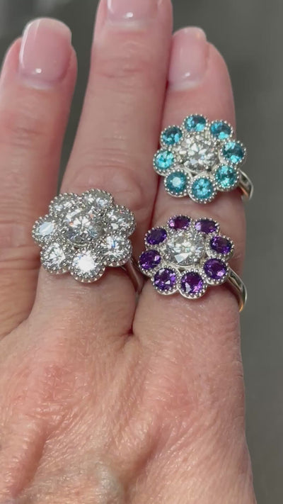 Blue Bloom Ring - Moissanite & Topaz
