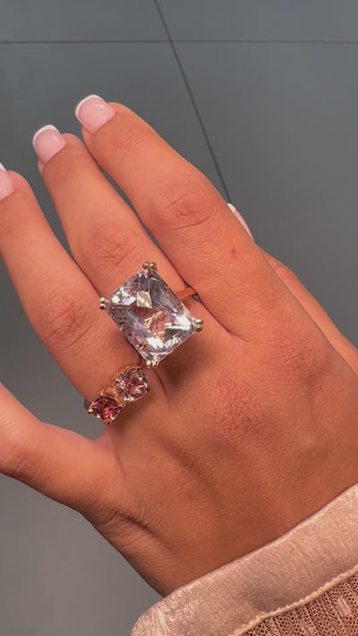 20ct Pink Kunzite Cocktail Ring - 10k Rose Gold