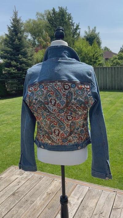 Multi Coloured Paisley Mulberry Silk Jean Jacket - L