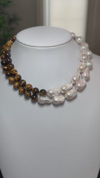 Half Tiger - Baroque Pearl Necklace 18 inch