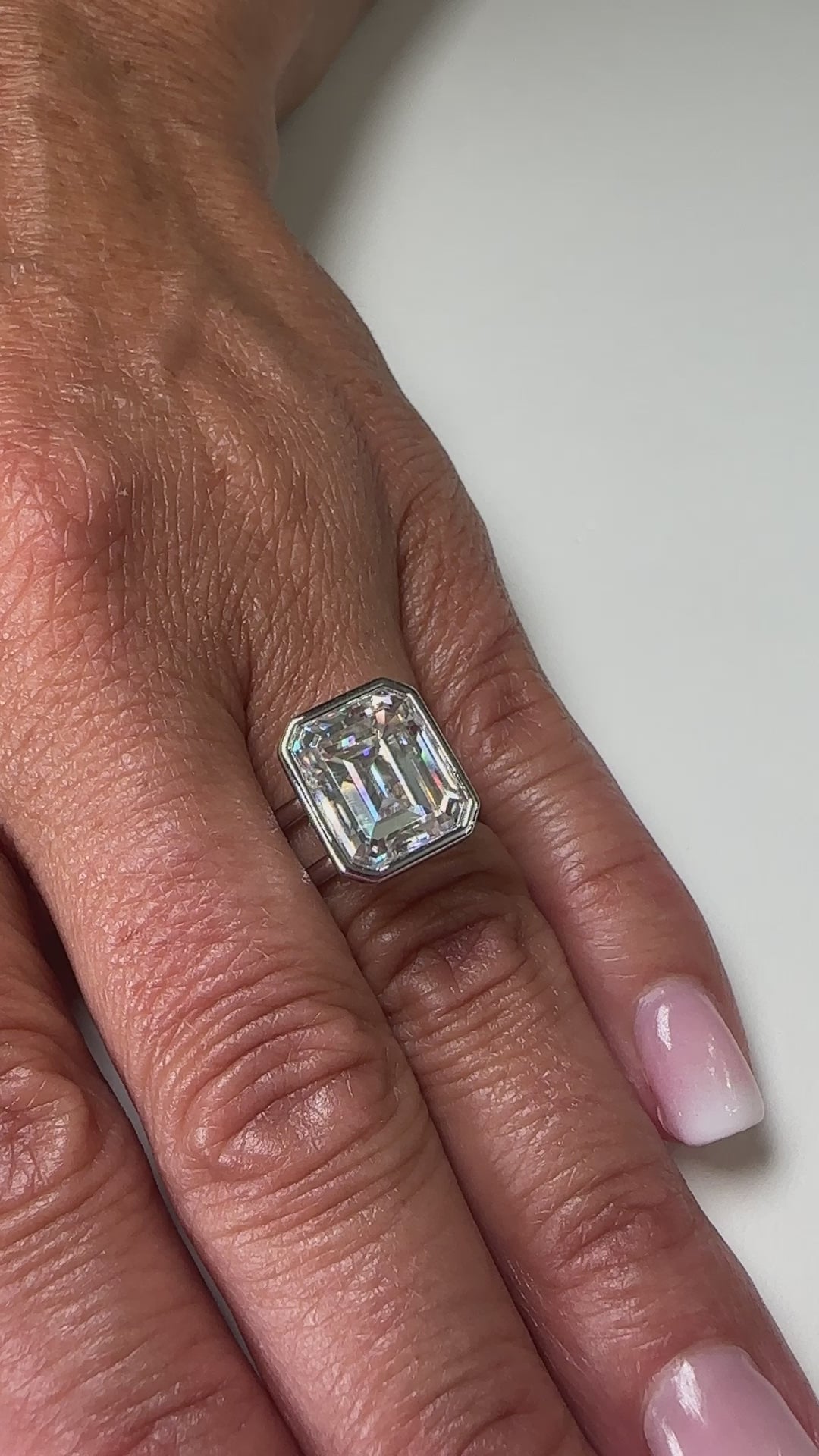 6.47ct Emerald Cut Moissanite Ring – 10k white gold