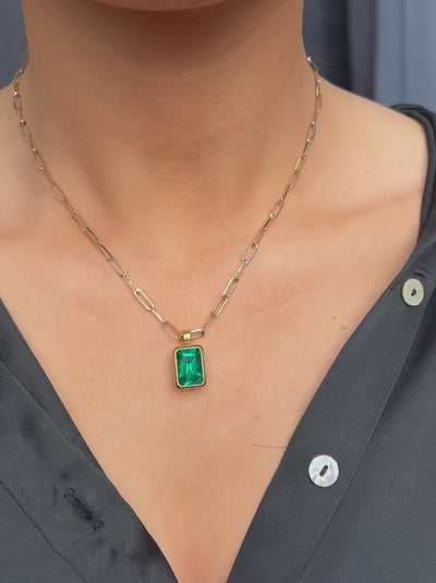 12ct Emerald Necklace - 14k Yellow Gold