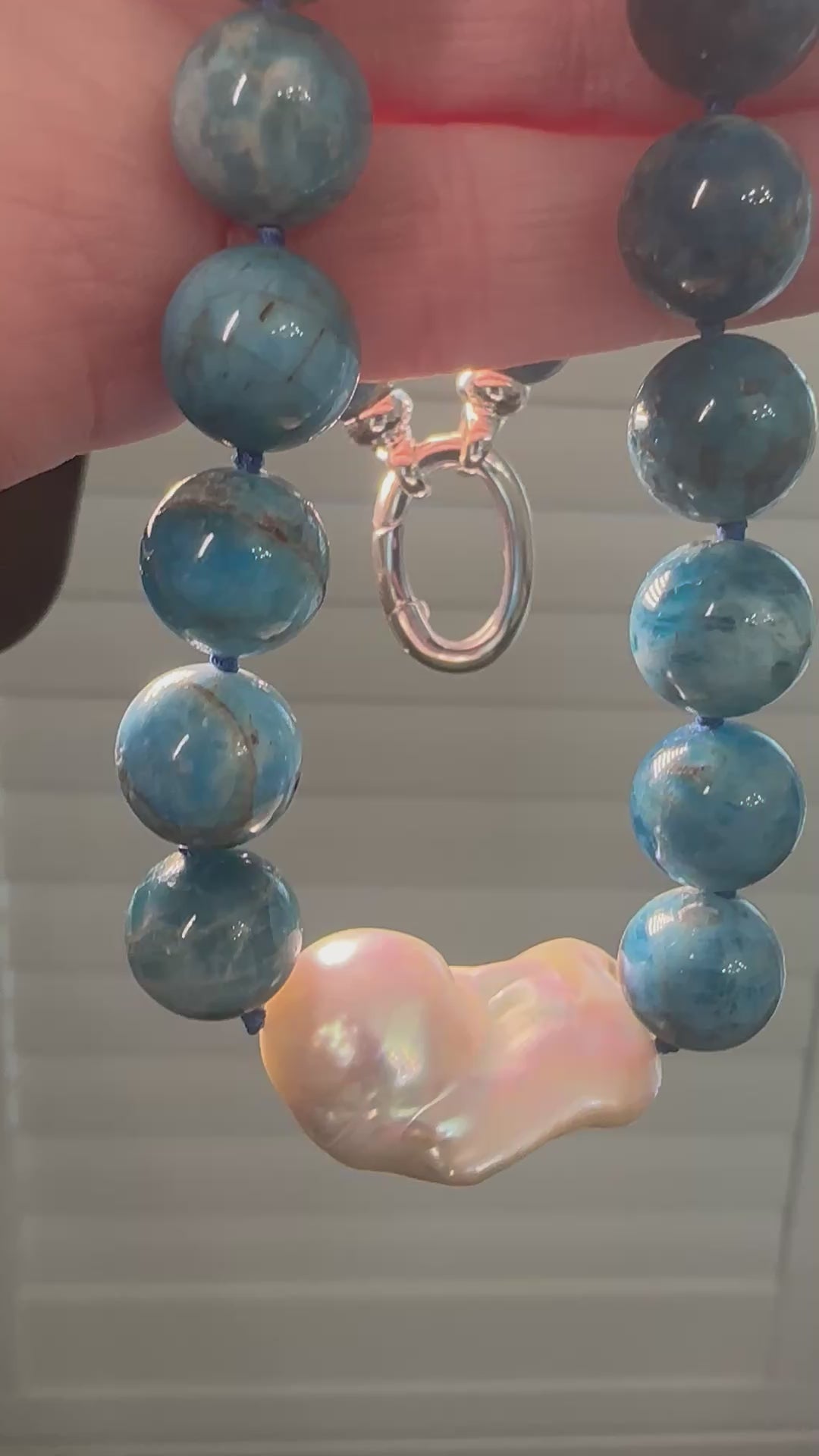Apatite and White Baroque Pearl Necklace