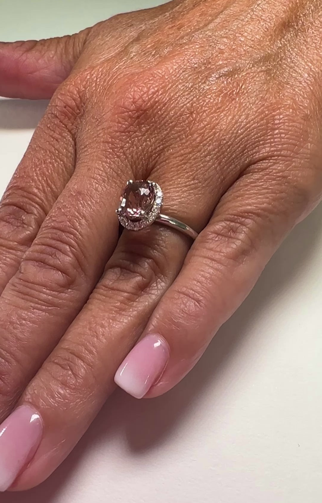 3ct Pink Halo Engagement Ring – Tourmaline & Moissanites