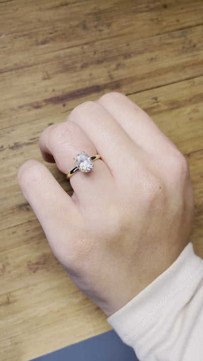 2ct Oval Engagement with Mini Halo - 14k Yellow Gold