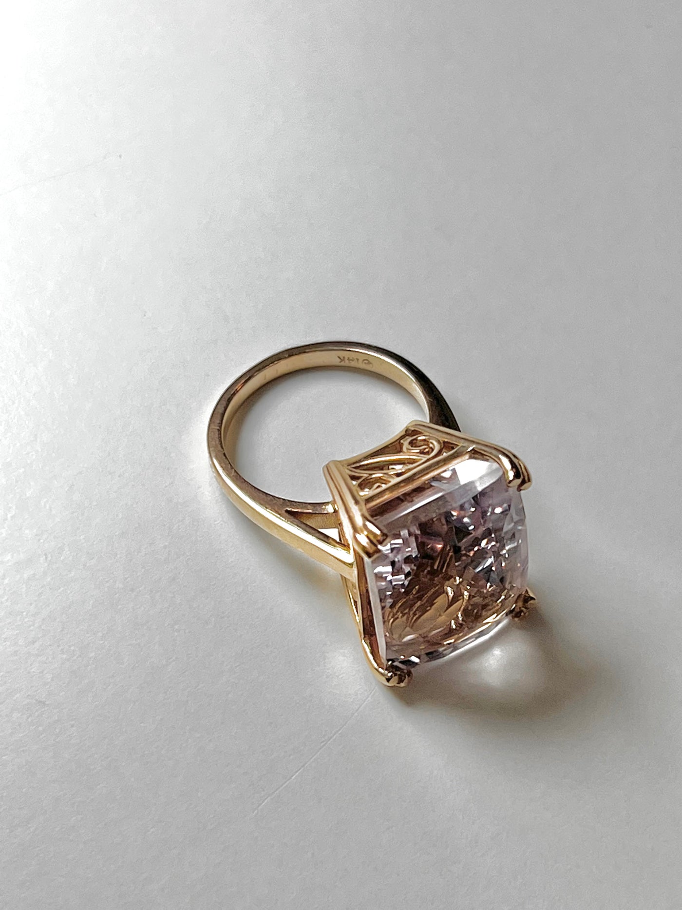20ct Pink Kunzite Cocktail Ring - 10k Rose Gold