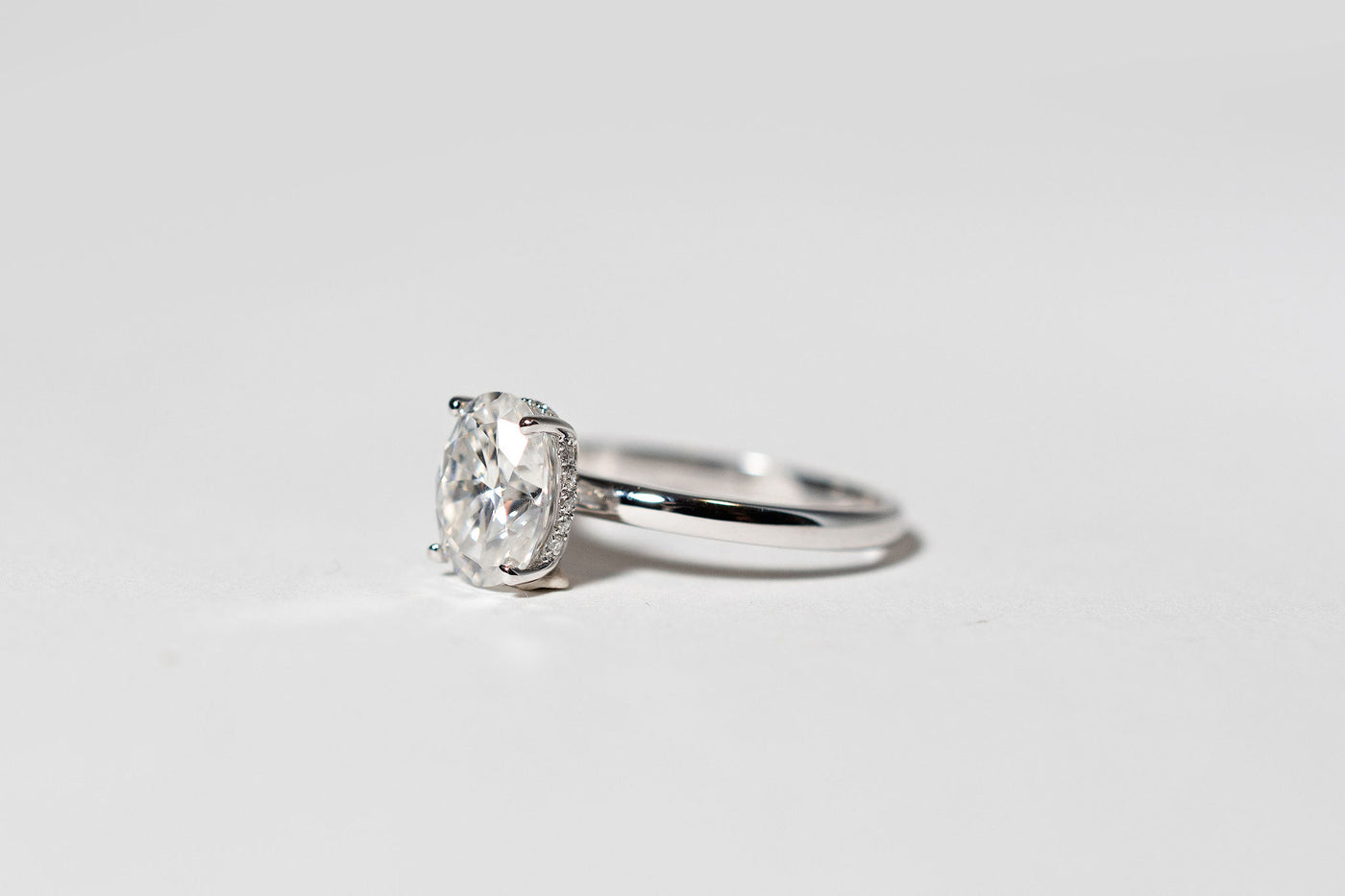 2ct Oval Engagement Ring with Mini Halo - 14k White Gold