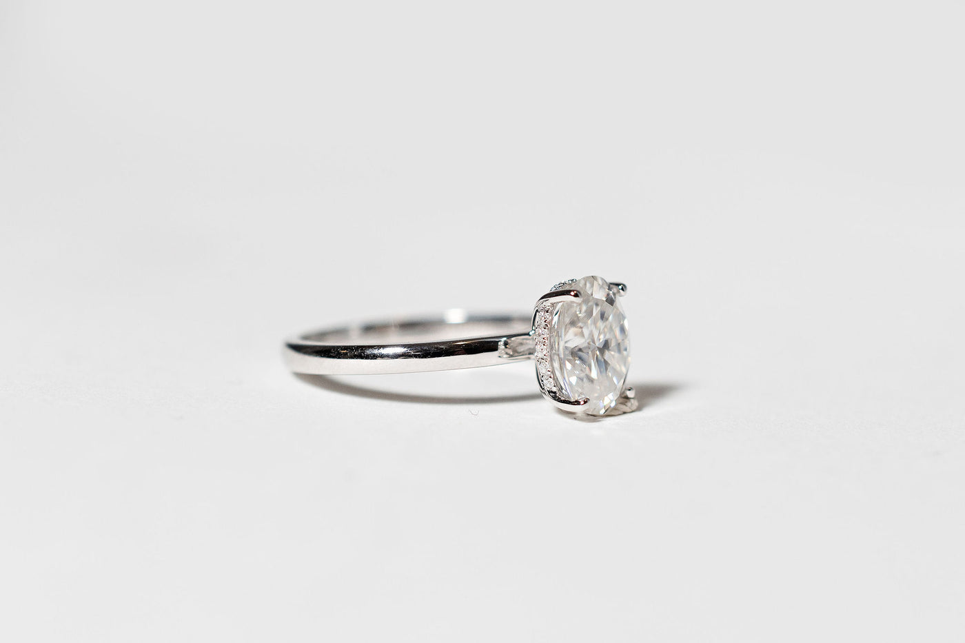 2ct Oval Engagement Ring with Mini Halo - 14k White Gold