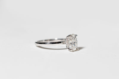 2ct Oval Engagement Ring with Mini Halo - 14k White Gold