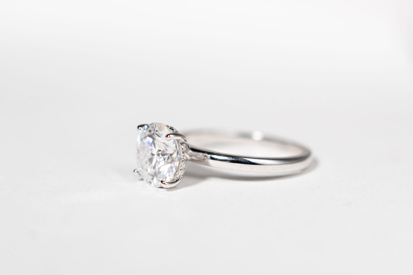 2ct Round Engagement Ring with Mini Halo - 14k White Gold