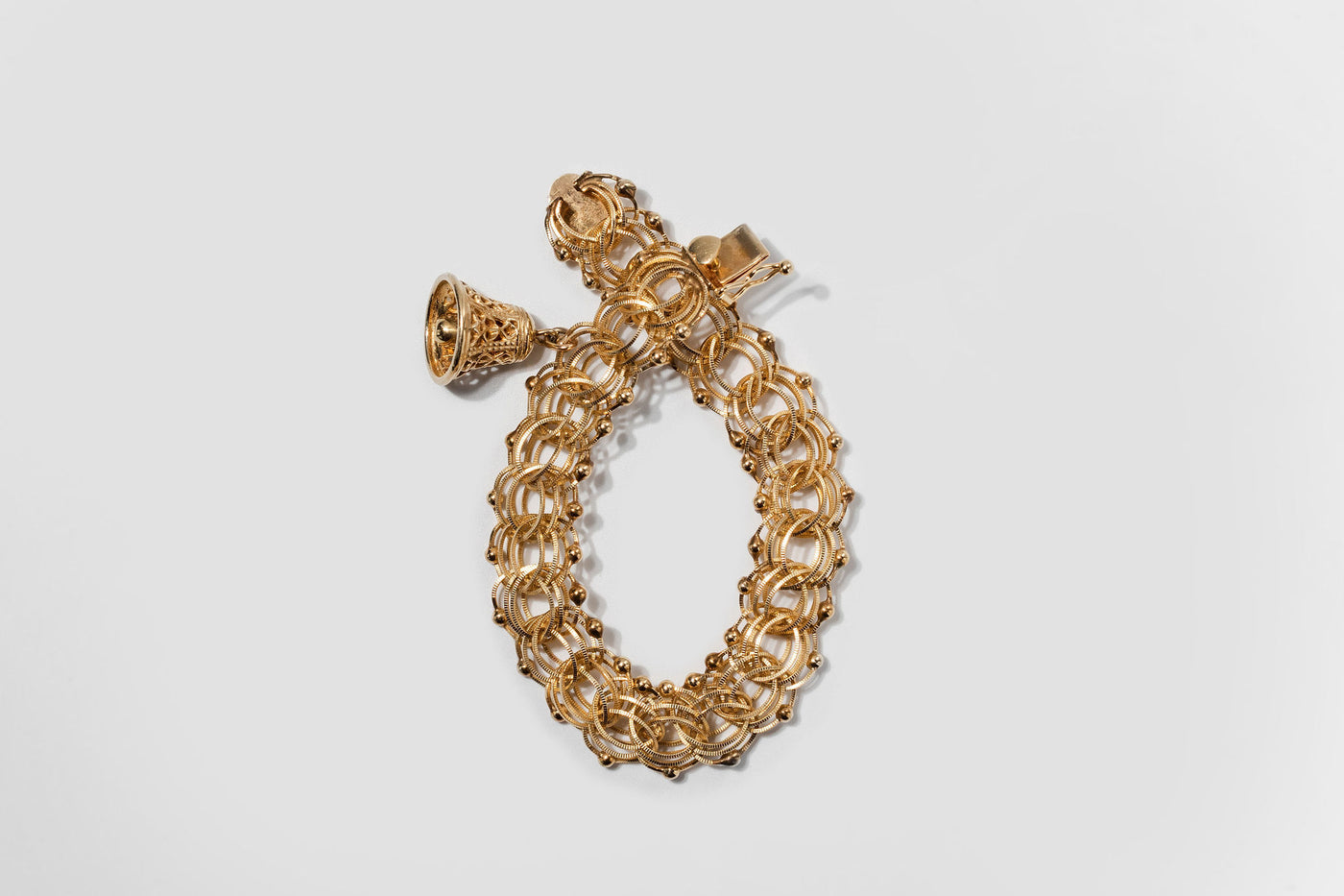 Vintage Bell Charm bracelet - 14k Solid Yellow Gold