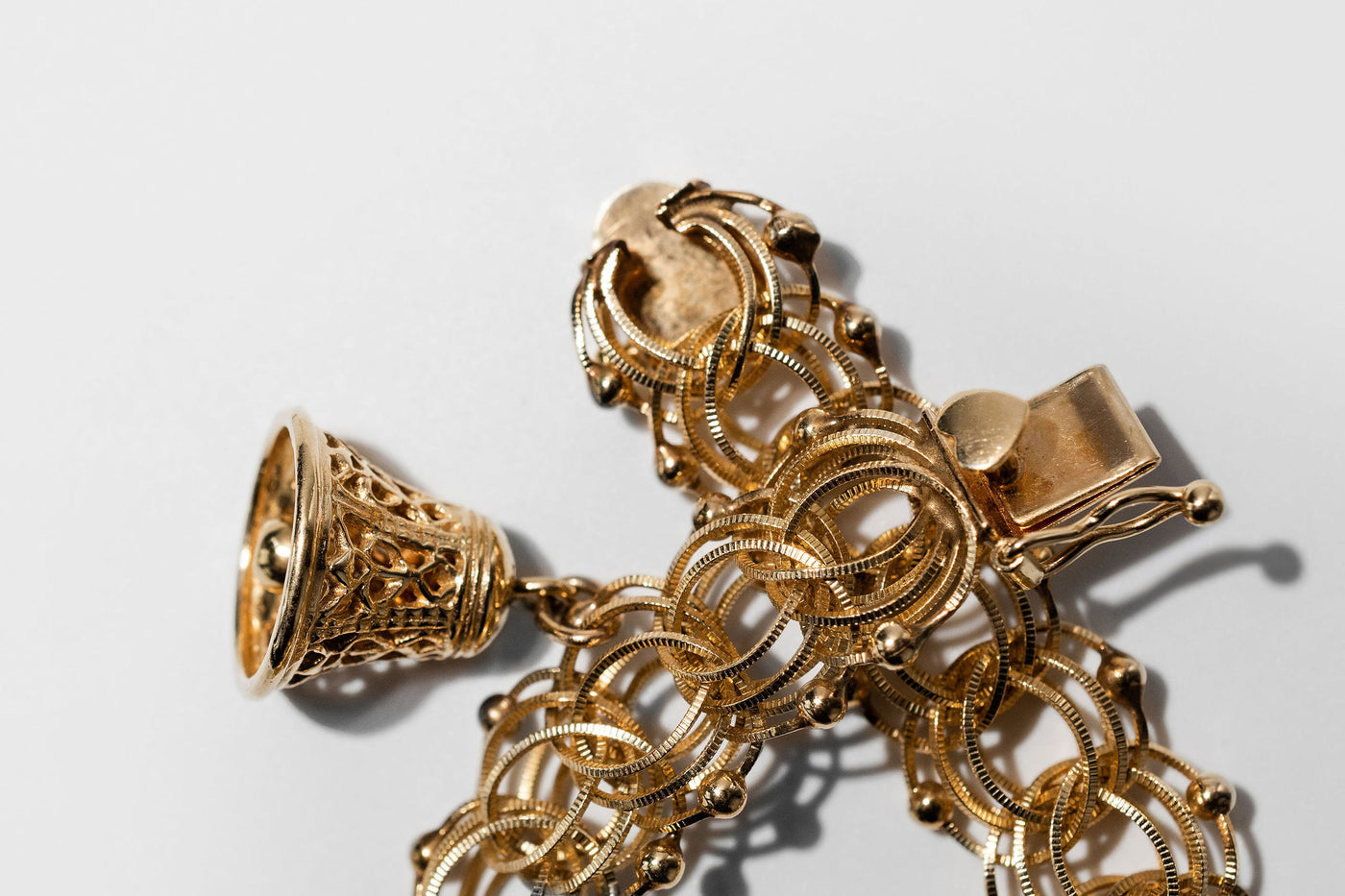 Vintage Bell Charm bracelet - 14k Solid Yellow Gold