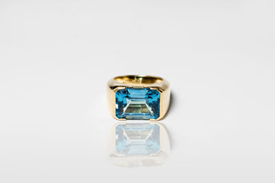 8ct Flawless Swiss Blue Topaz Ring - 14k Yellow Gold