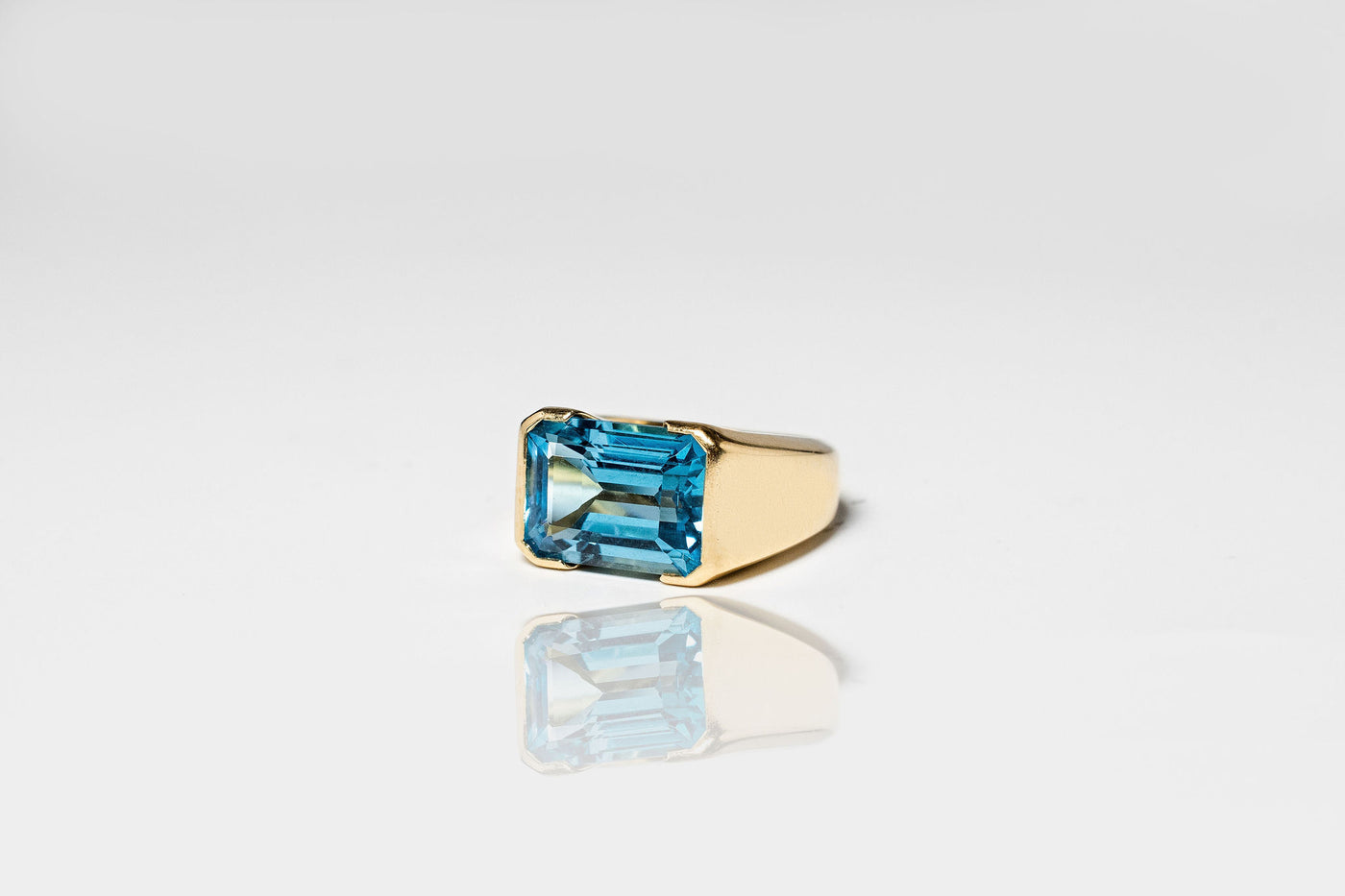 8ct Flawless Swiss Blue Topaz Ring - 14k Yellow Gold