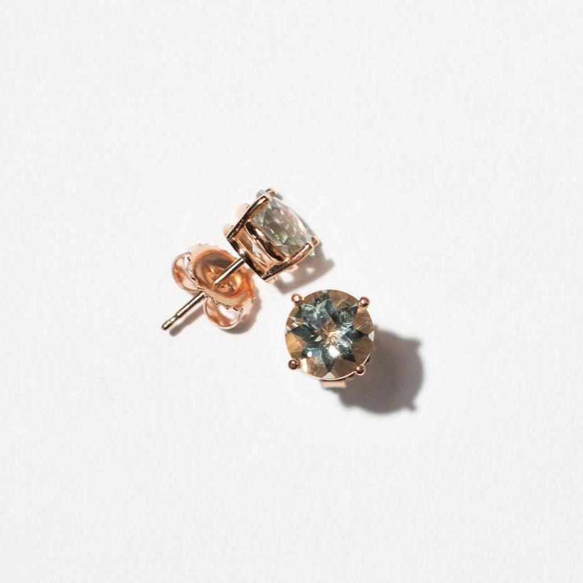 1ct Green Amethyst and Rose Gold Studs - 14k Rose Gold