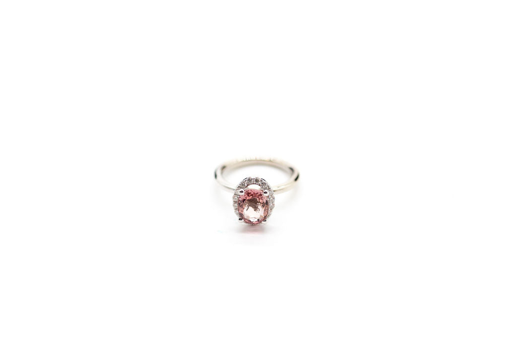 3ct Pink Halo Engagement Ring – Tourmaline & Moissanites - 14k white gold