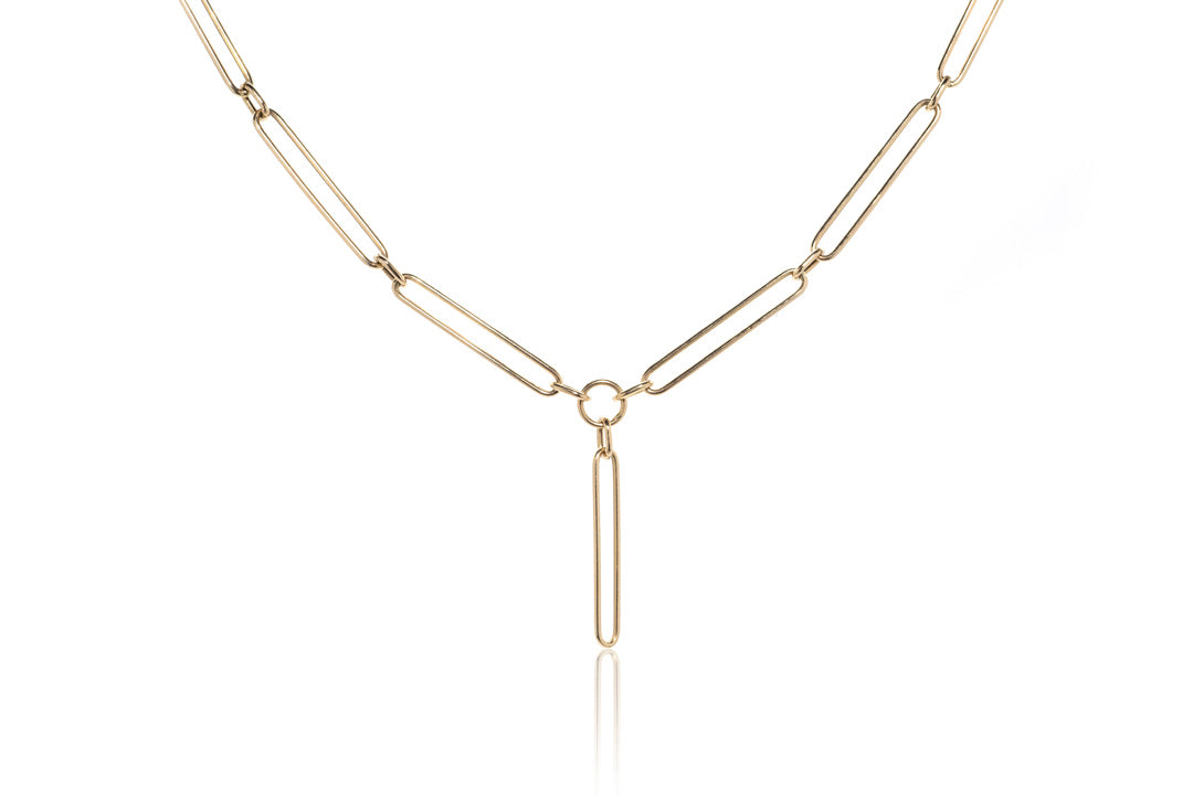 Plunging Paperclip Necklace - 14kYellow  Gold
