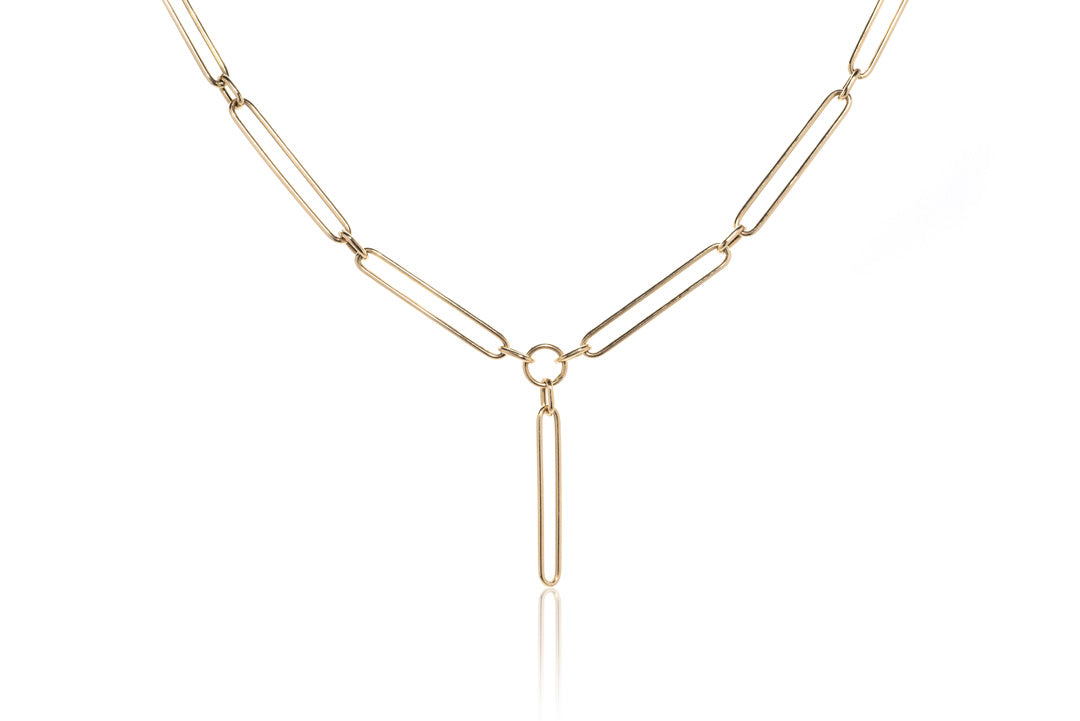 Plunging Paperclip Necklace - 14kYellow  Gold