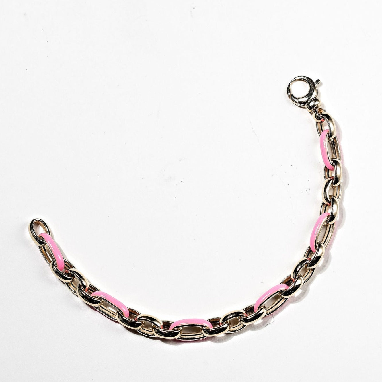 Enamel Paperclip Bracelet 14k Yellow Gold – Pink