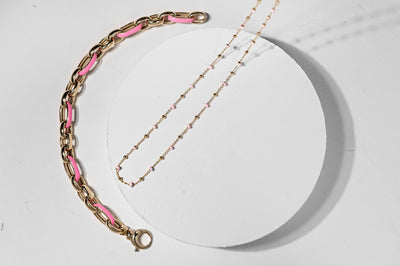 Pink/Lavender Enamel & Gold Necklace