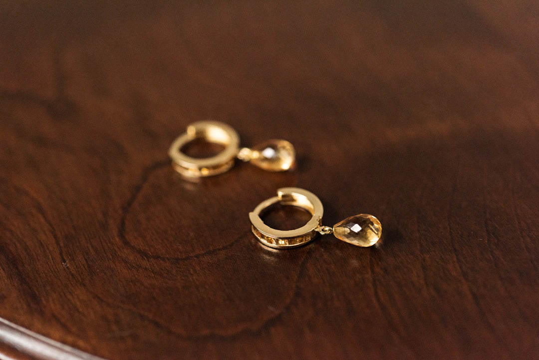 Pear-drop Citrine Dangle Earrings – 14k Yellow Gold